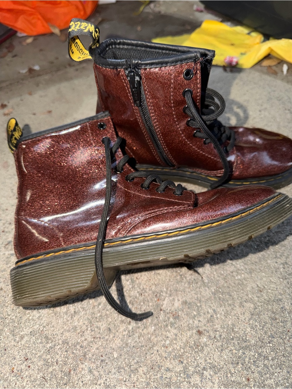 Dr. Martens Kids 1460 J Glitter Boots Rose Brown Mauve Side Zip Size 2Y